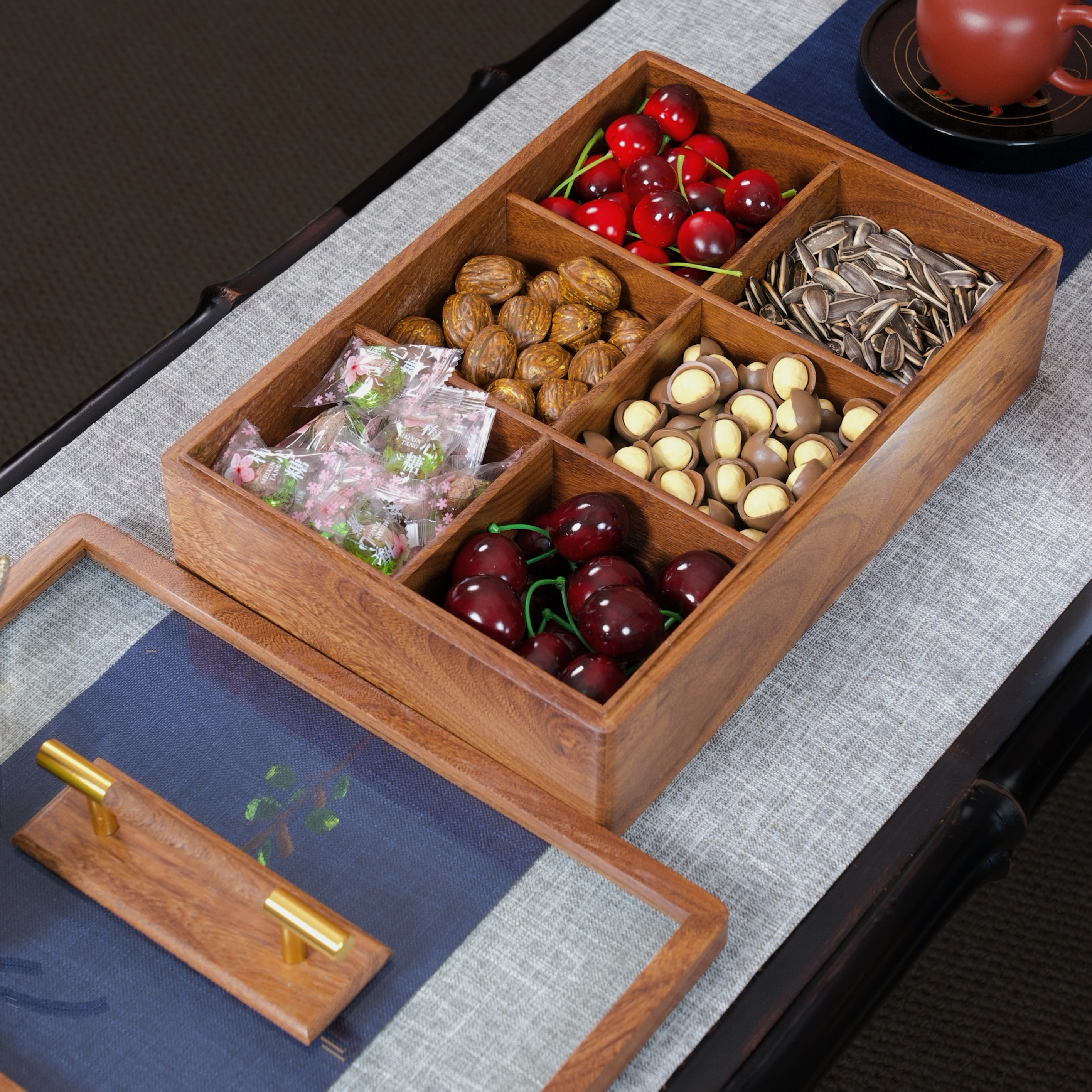 新中式长方形零食摆放盘客厅干果盘点心盒家用坚果水果盘干果盒