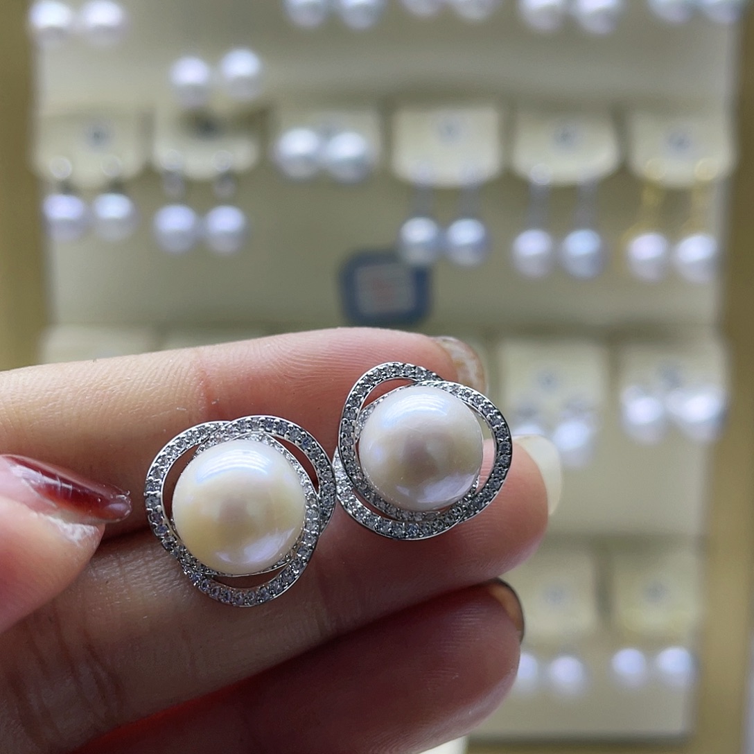 淡水珍珠耳饰银S925镶嵌