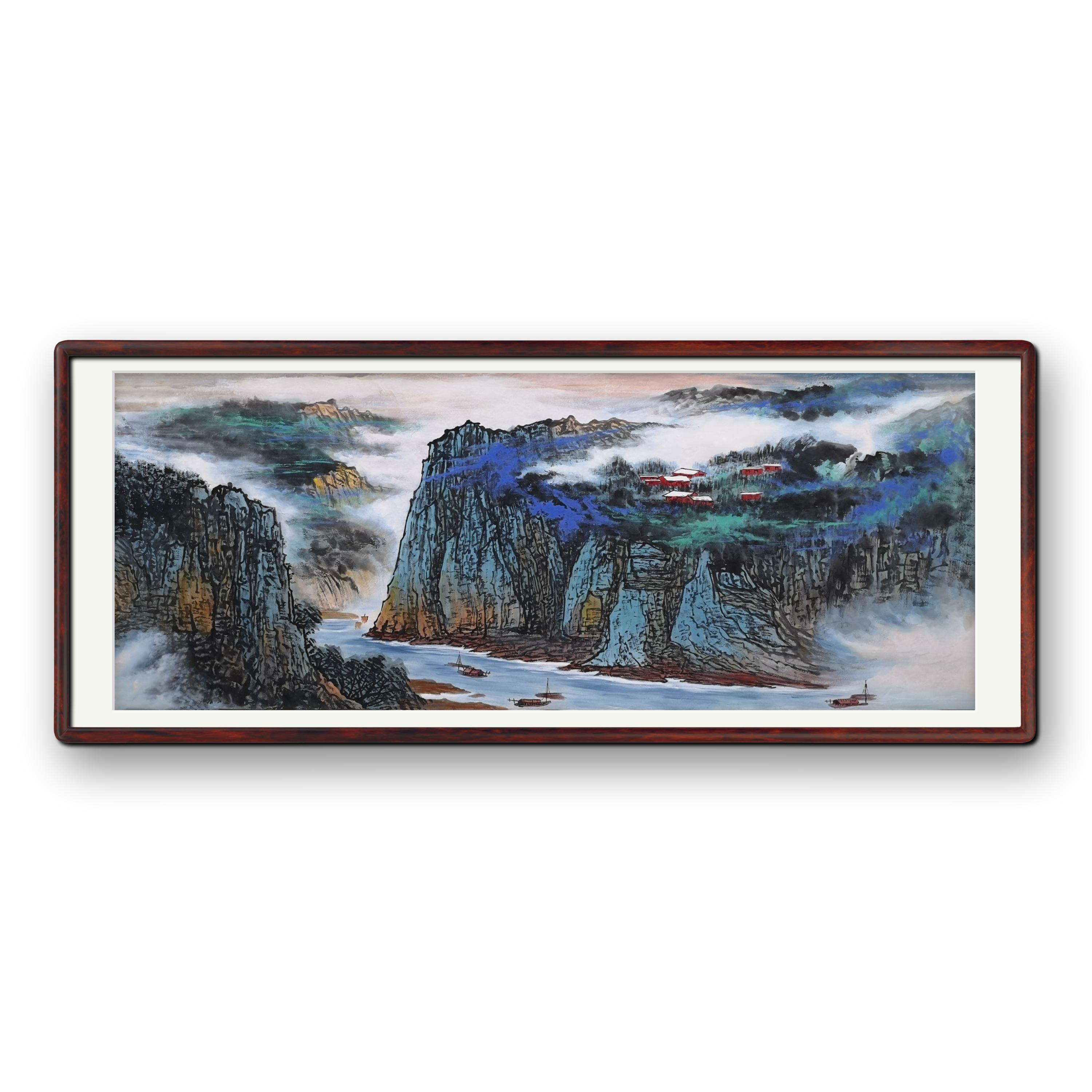 小六尺青山绿水山水画靠山图手绘山水画客厅山水画鸿远当头水墨画