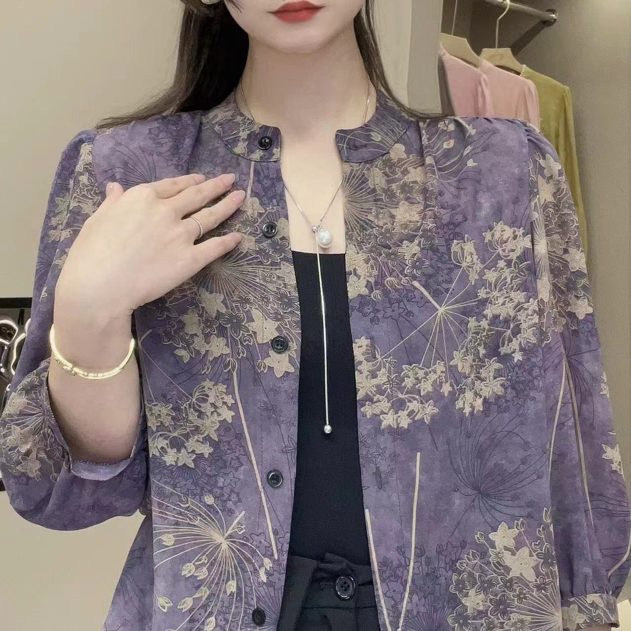 2025新款薄纱中袖紫色优雅开衫Q24BK1748A