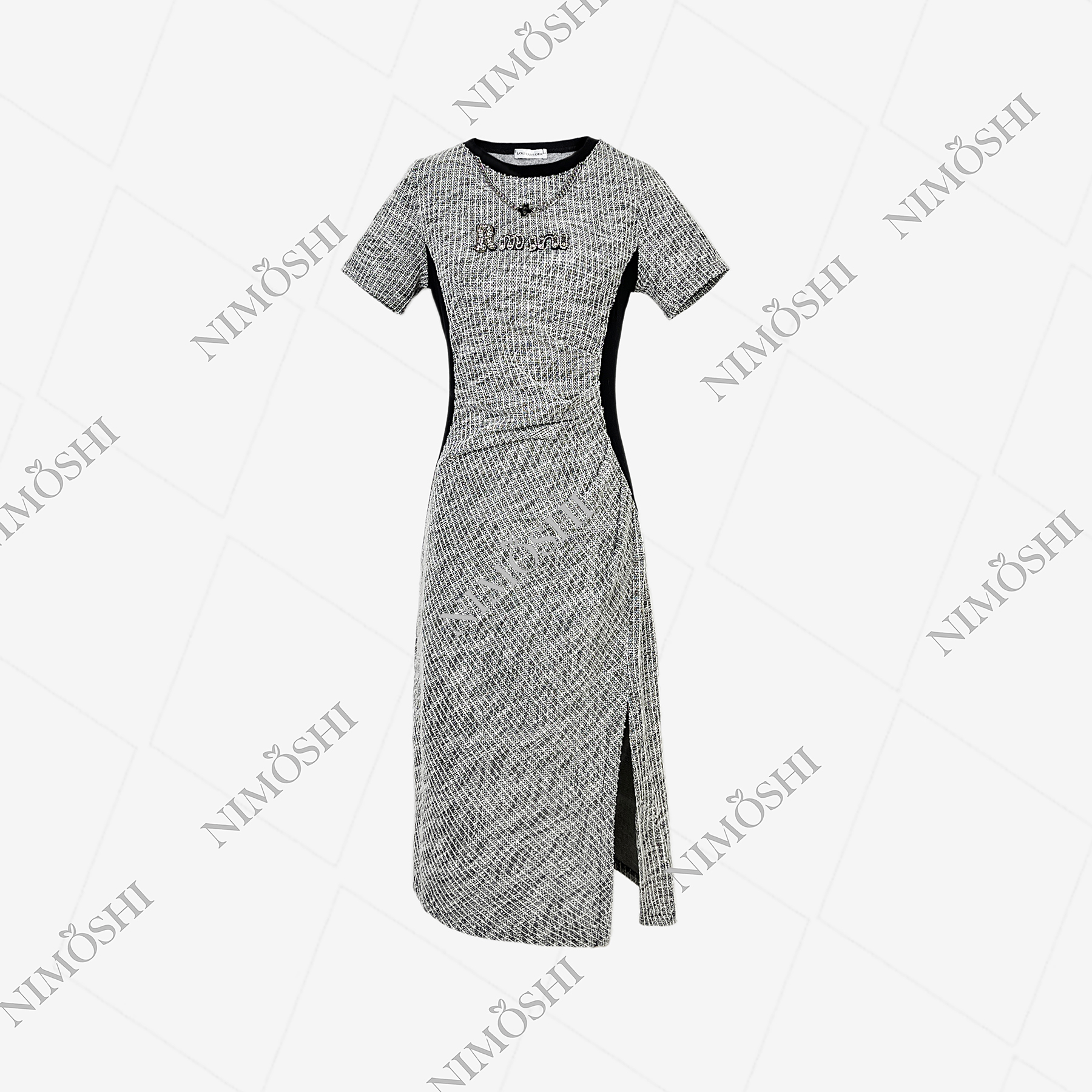 NIMðSHI【莎莎】新款时尚轻奢字母烫钻小众气质显瘦款连衣裙女152