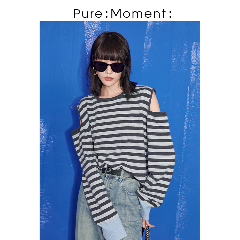 小麦檬Pure:Moment:百搭灰蓝毛针织衫商场同款春夏装4D8332311