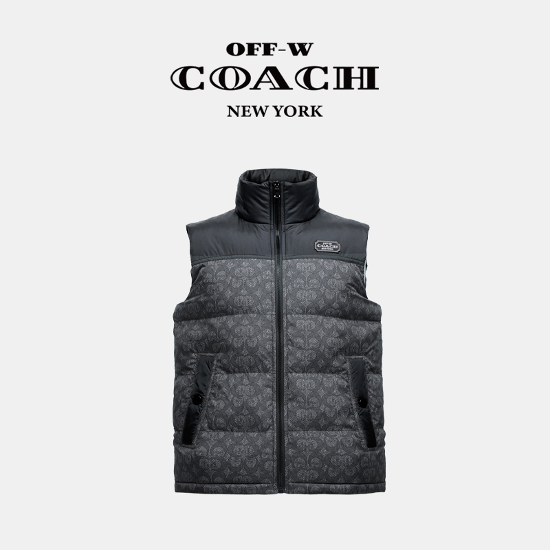 OFF-WCOACH 冬季保暖满印拼接男女同款拉链立领潮流时尚羽绒马甲