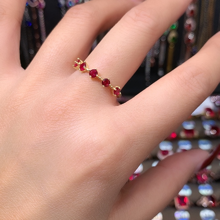 红宝石戒指银S925镶嵌金