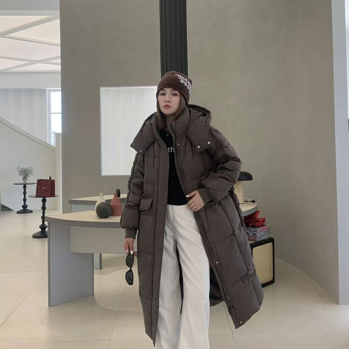 清仓女款韩版休闲百搭冬季羽绒服白鸭绒长款过膝加厚宽松2899FST2