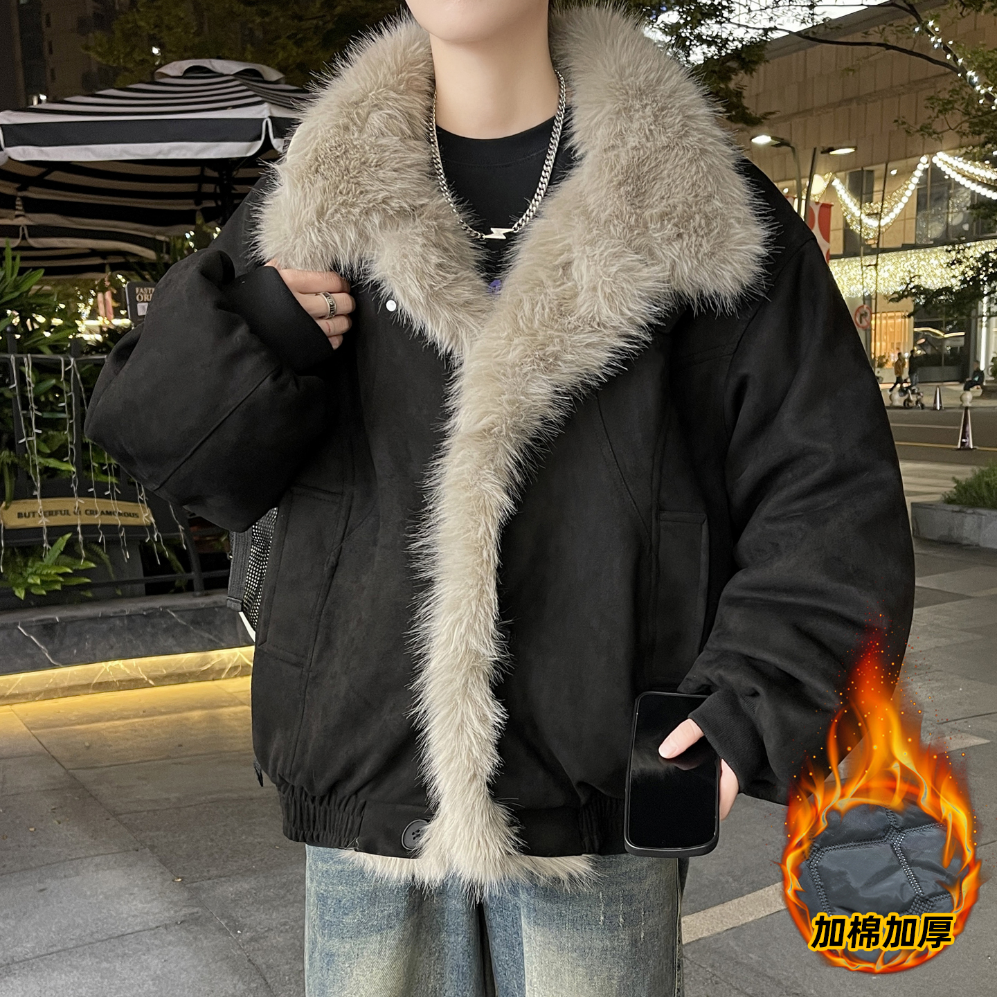 2025冬季新款加绒加厚棉服男士宽松帅气青少年保暖棉袄潮流外套男