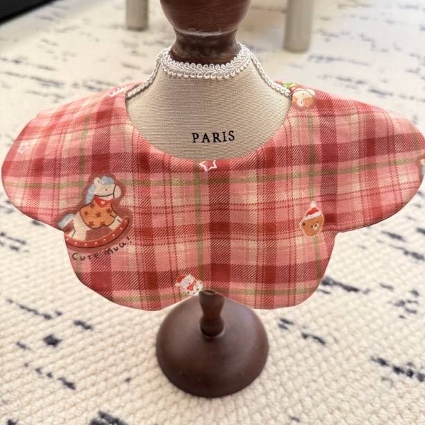 【圣诞摇摇马】婴儿花瓣口水巾滚边口水巾双层纱围嘴