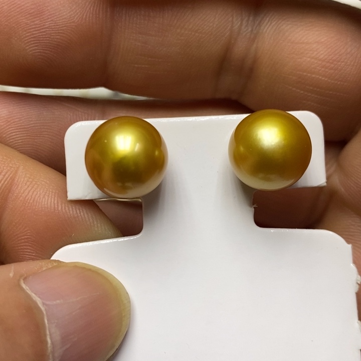 海水珍珠金珍珠耳钉18K金镶嵌