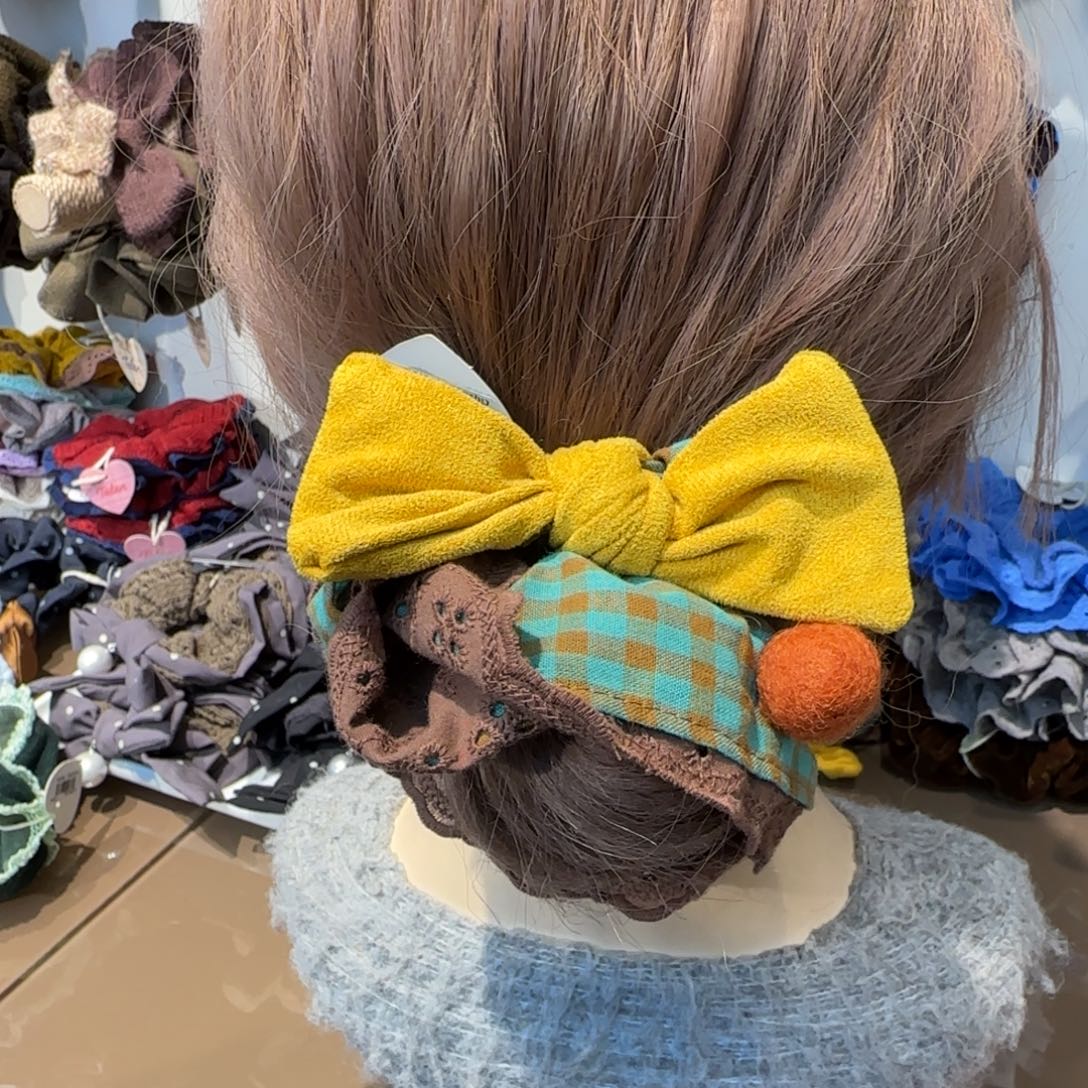 布艺铁合金黄色蝴蝶结发圈