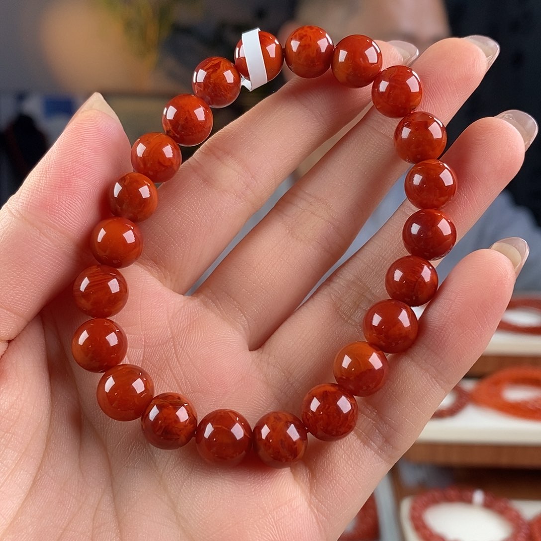南红玛瑙原矿9mm妖火焰纹 藏级未镶嵌