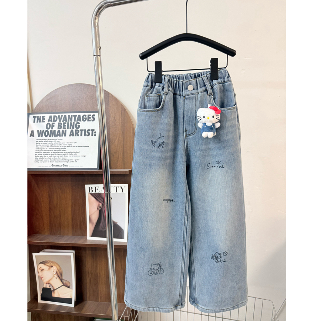 【一体绒】女童中大童亲子装母女装冬季加绒时髦直筒裤牛仔裤子