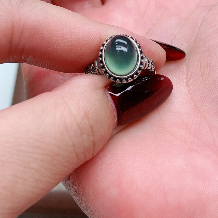 蛇纹石玉戒指银S925镶嵌