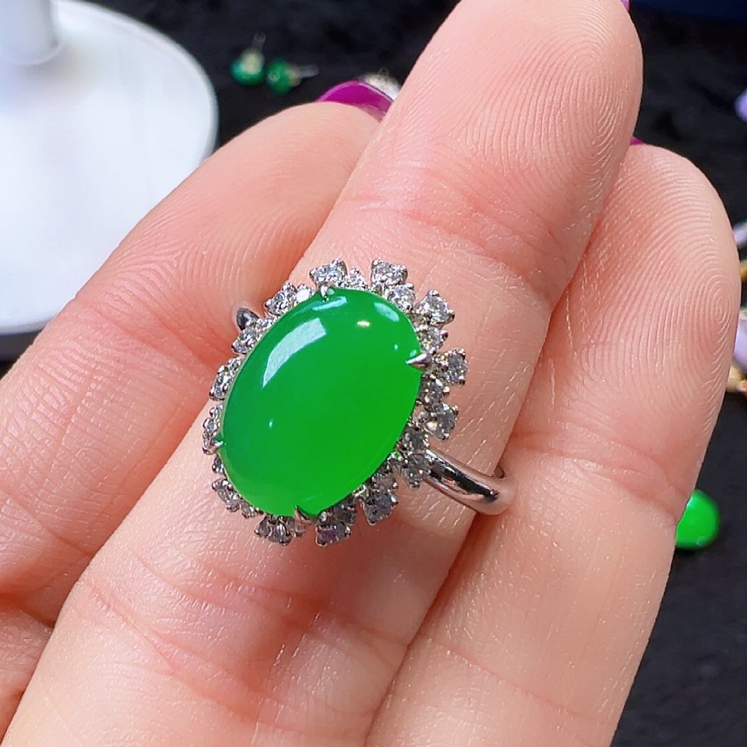 翡翠戒指18K金镶嵌夏**签收后24小时鉴赏期分单付