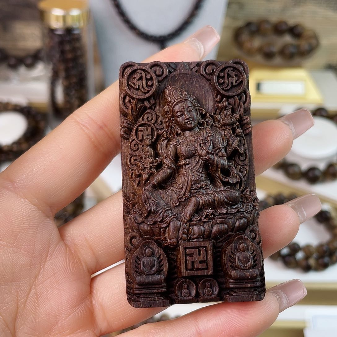 沉香手串吃*越南芽庄老白棋碳化精雕普贤