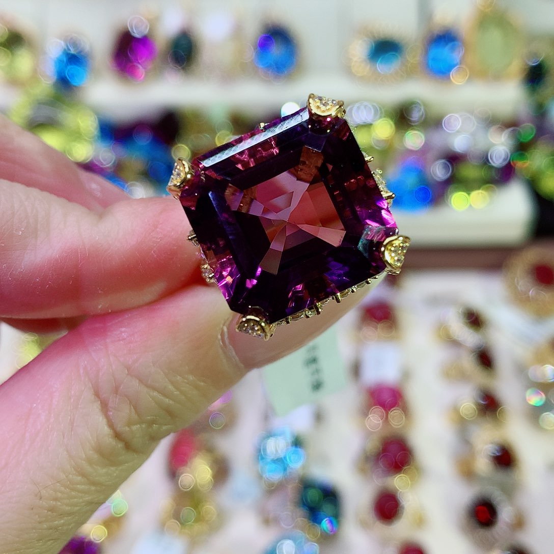 黄晶戒指银S925镀金镶嵌