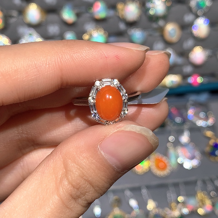 欧泊戒指z银S925镶嵌欧泊