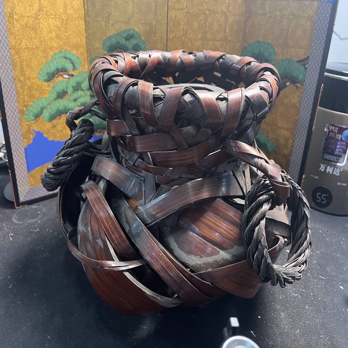 662号竹编花器花瓶三个提手