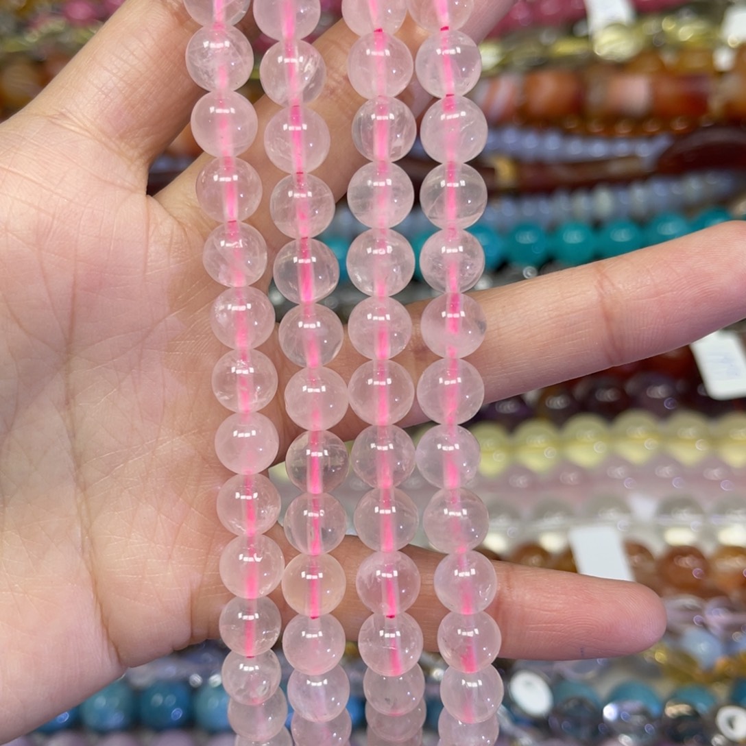 玛瑙/玉髓散珠天然粉水晶卡8.2长条38厘米