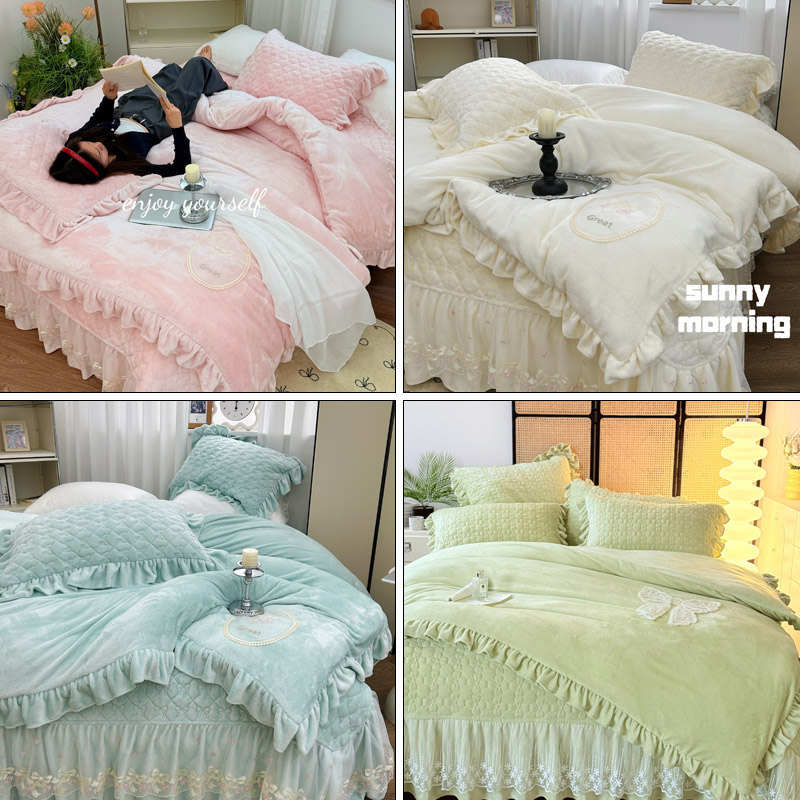 §婴儿绒蝶梦系列【四件套】±10斤秋冬季保暖家用床裙被套款床品套件