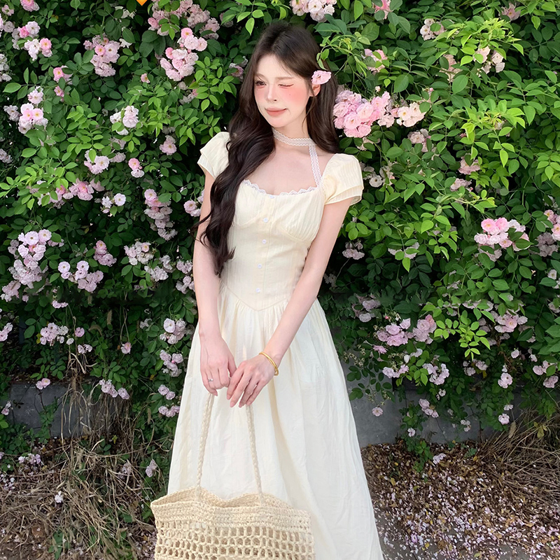 【现货+运补】法式白色连衣裙夏女独特漂亮掐腰绝美长裙清仓3416