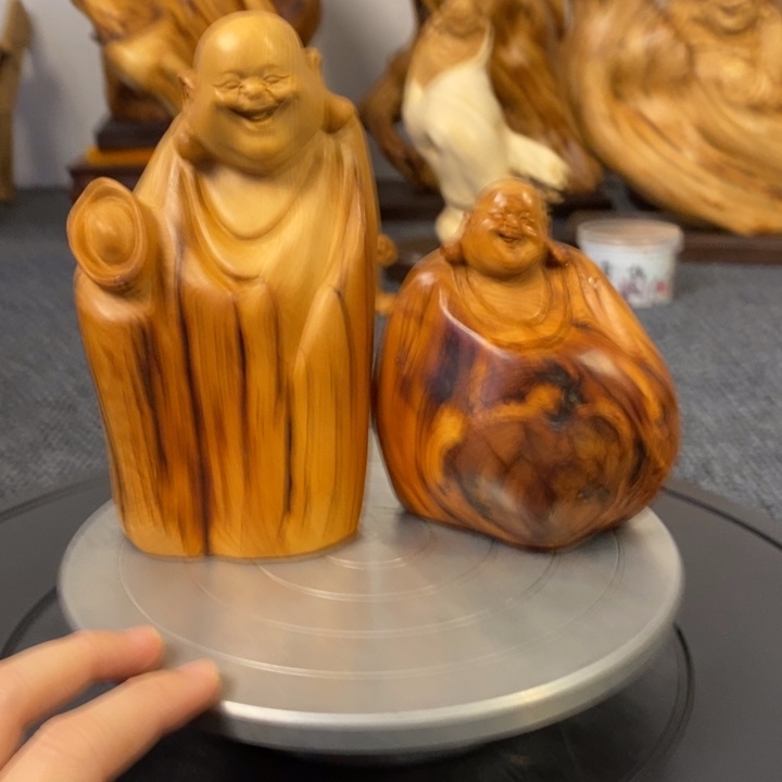 柏木（崖柏）青**蓝崖柏弥勒佛摆件根雕工艺品2个
