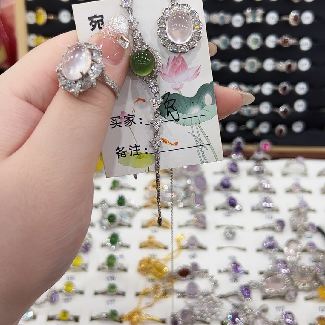 ****水晶戒指银S925镶嵌套装