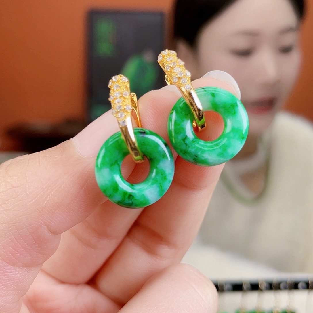 翡翠银S925镶嵌耳饰