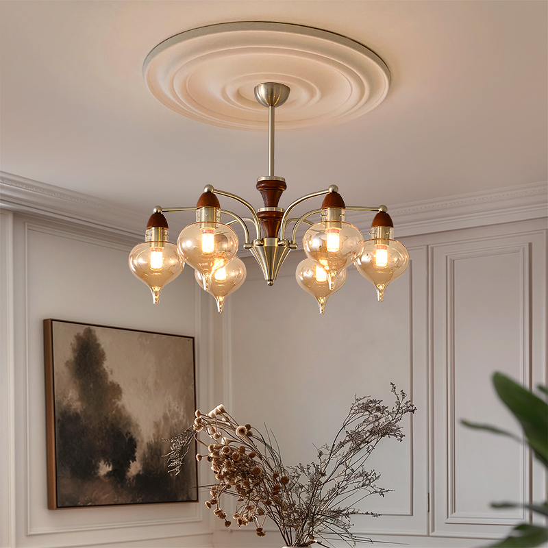 美式复古客厅吊灯法式复古实木胡桃色新中式大气餐厅卧室书房吊灯