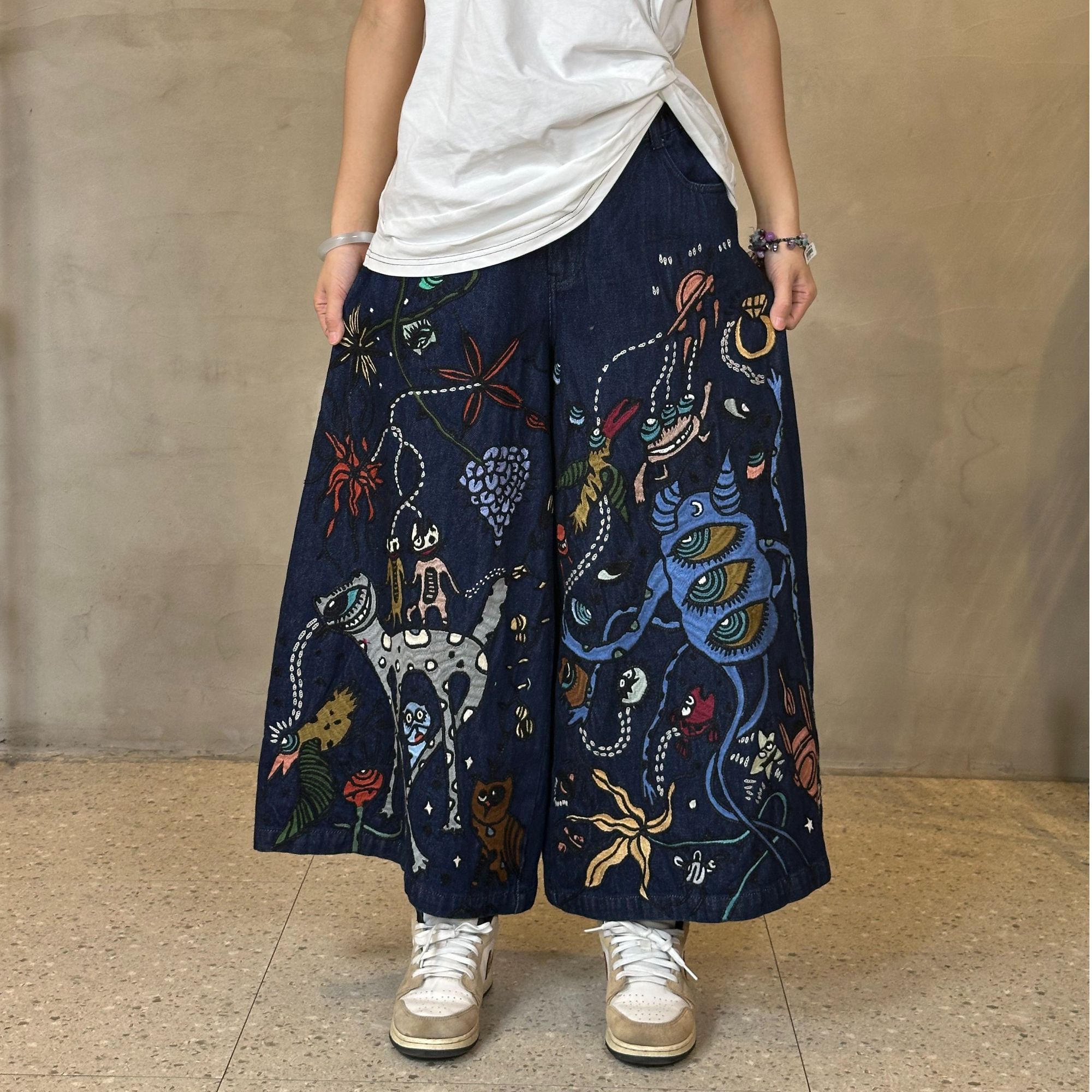 性感风印花长裤提花阔腿裤休闲裤大码复古中国风民族风唐装