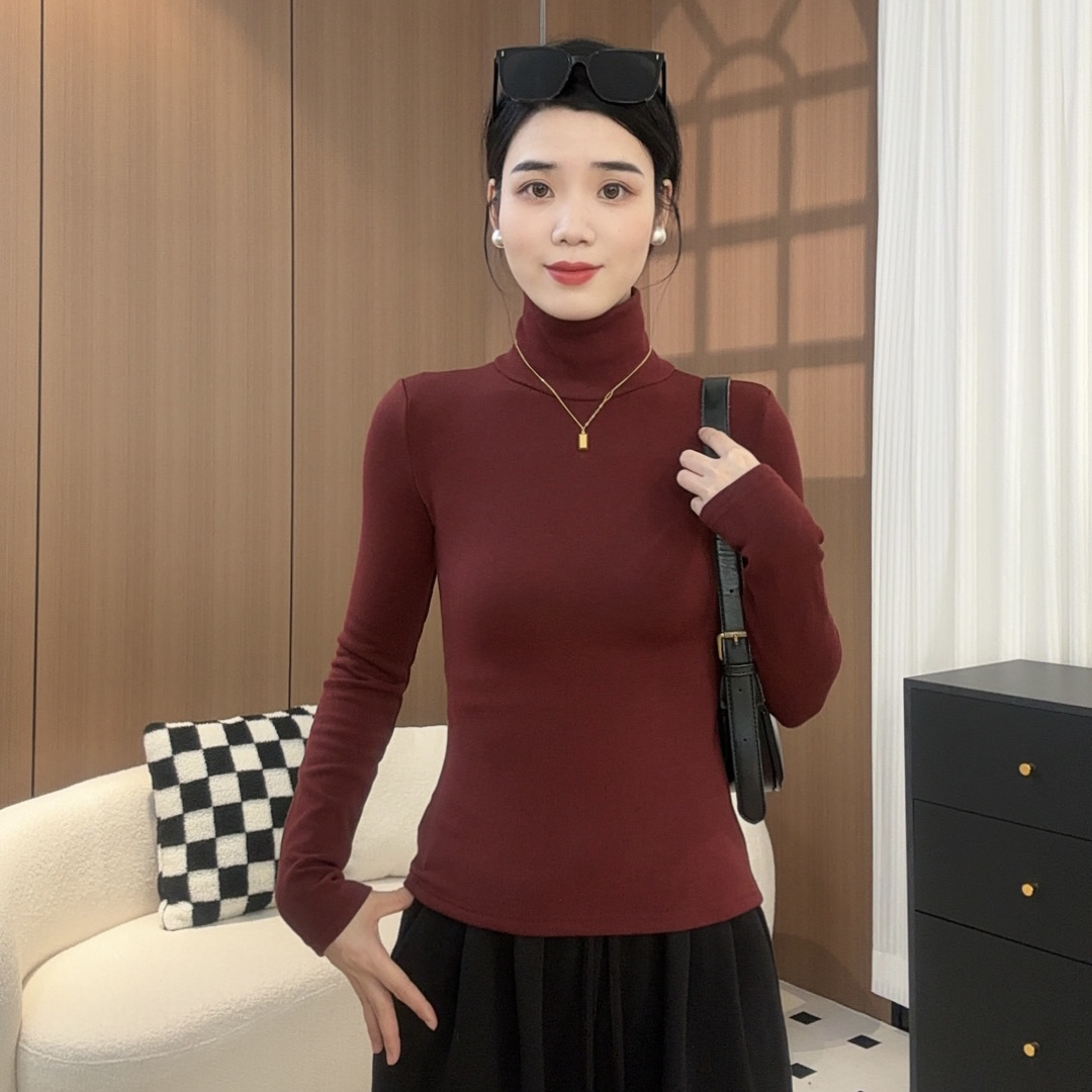【堆堆领长袖】秋冬网红保暖长袖女士加绒打底衫百搭保暖内搭上衣