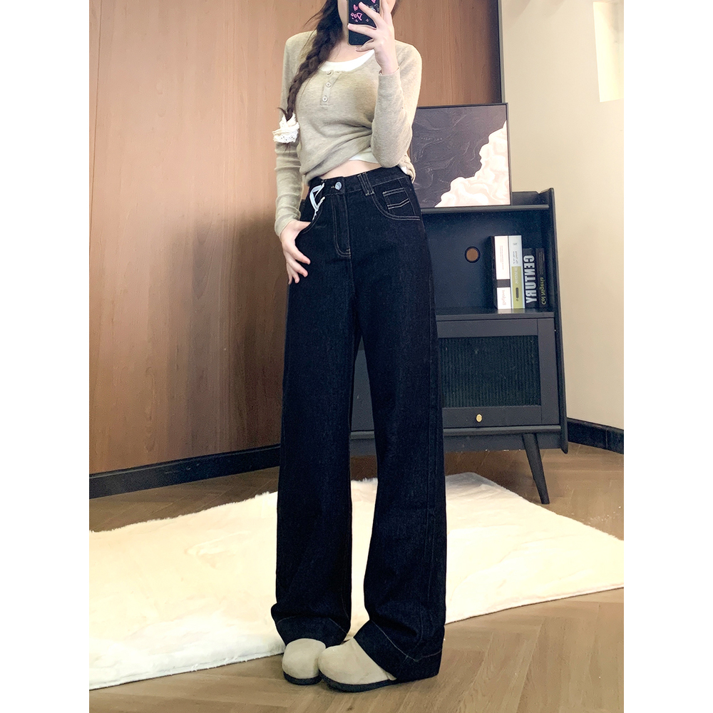 牛仔阔腿裤女2025春季新款高腰宽松百搭显瘦垂感拖地裤女装#89139