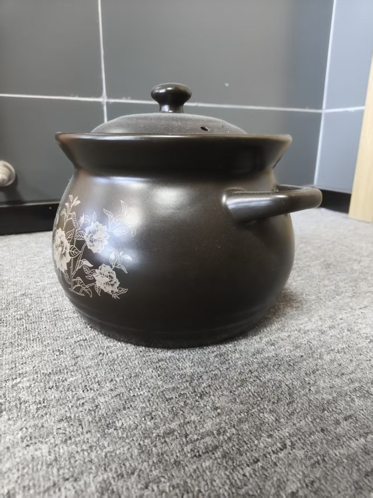 【瑕疵】13黑贴白花砂锅5.5升经典汤煲炖汤炖菜陶瓷砂锅明火家用