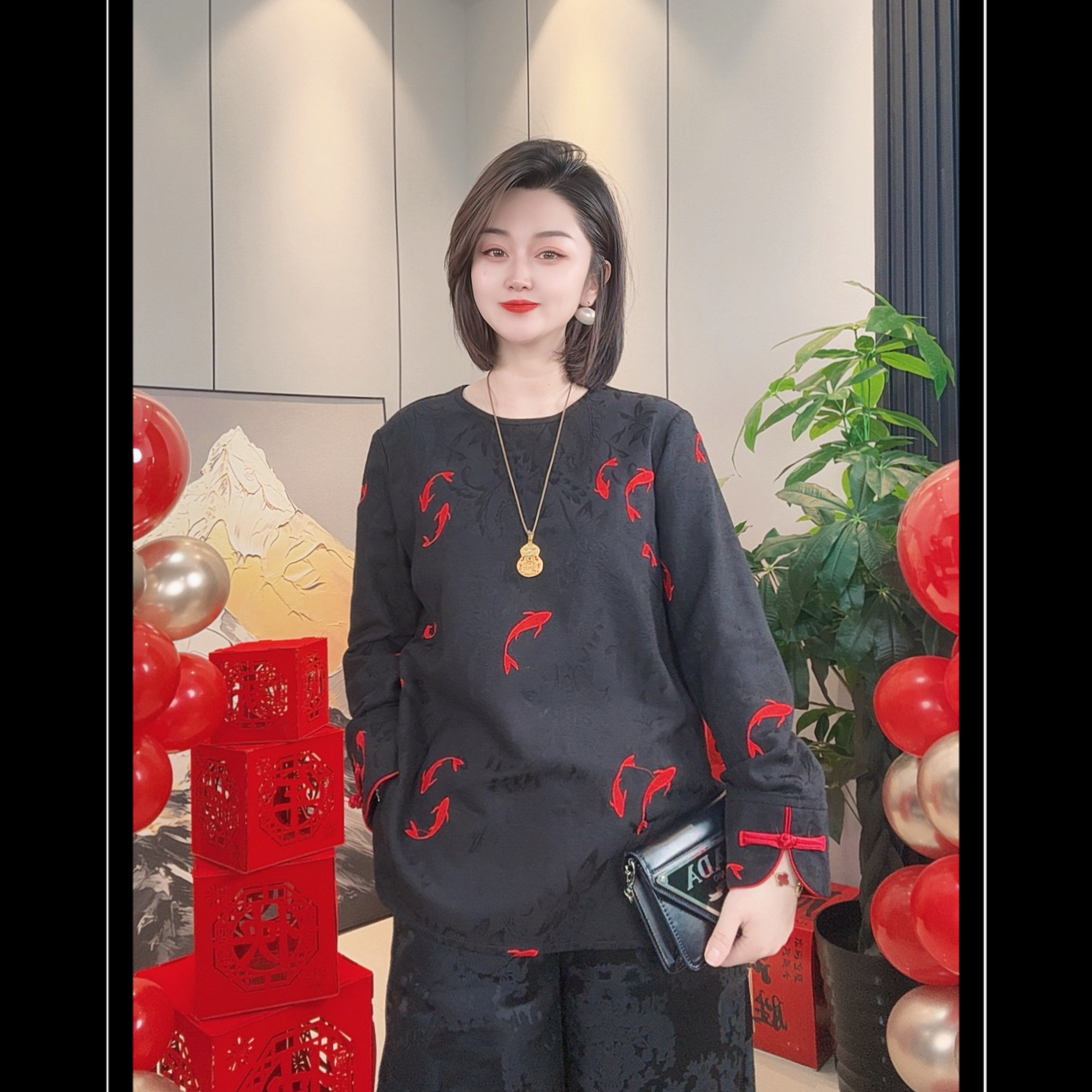 8521【佳衣恋】新中式提花锦鲤刺绣复古国风新款上衣