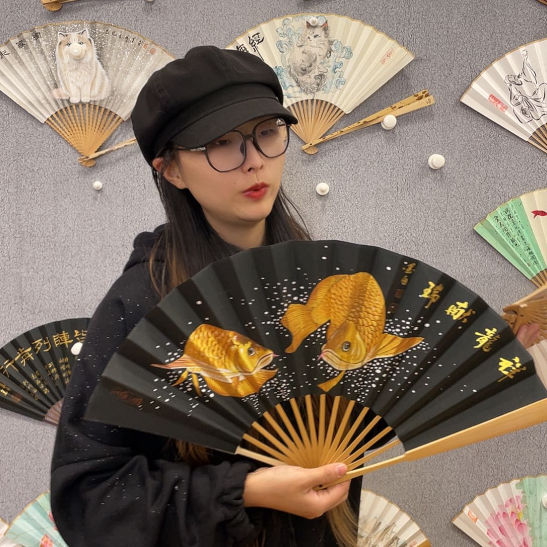 书法10寸玉竹-纯手绘-文玩扇骨（默认粘好）