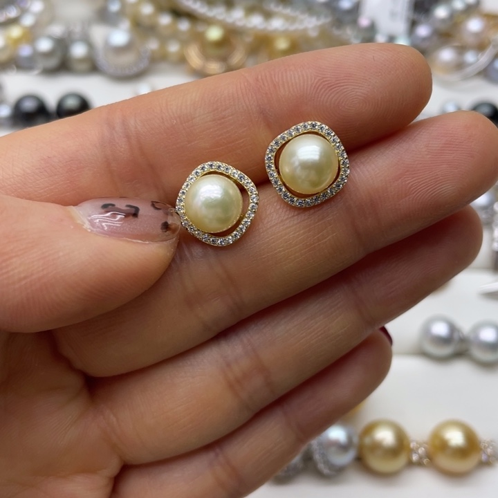 海水珍珠耳饰银S925镶嵌
