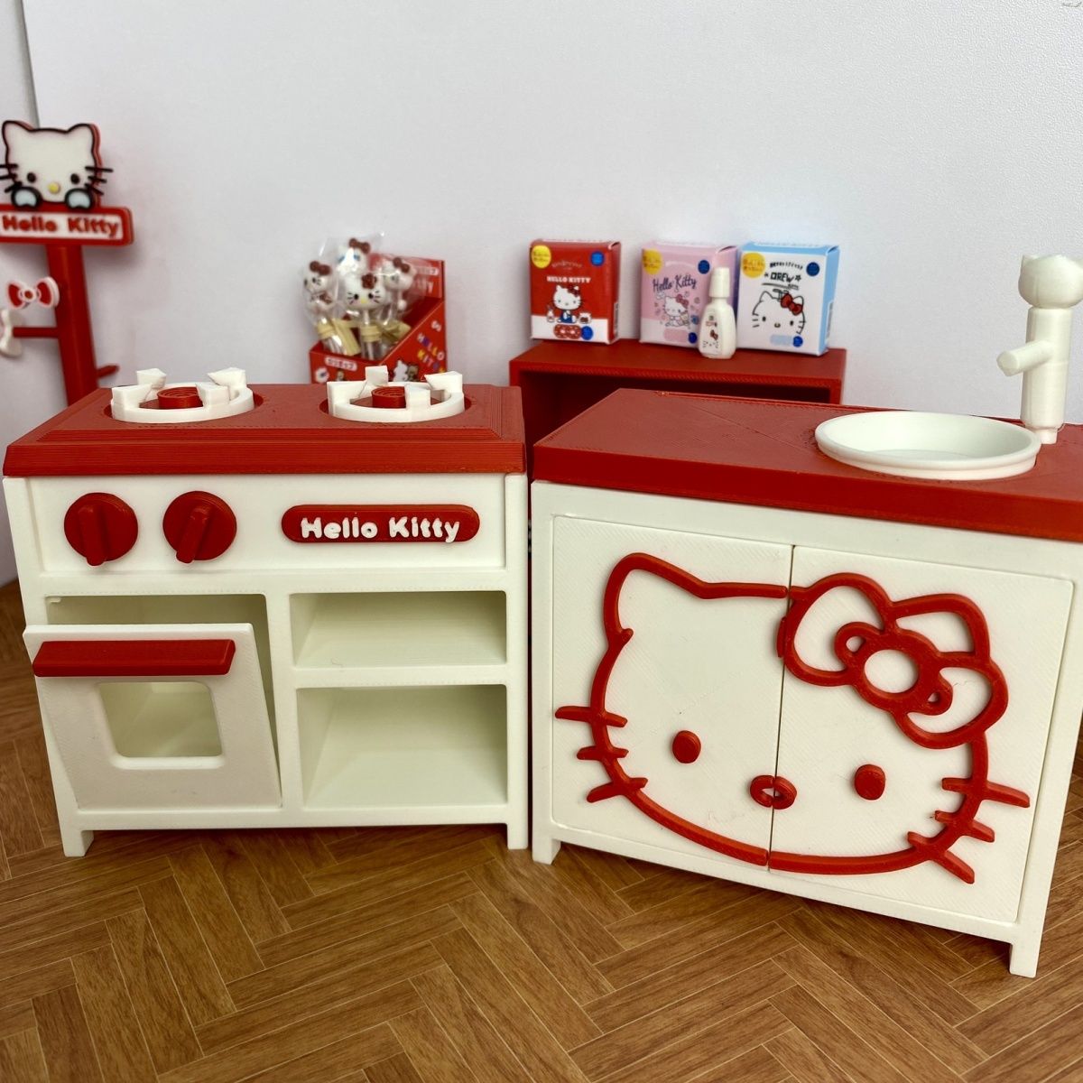 kt食玩厨房灶台kt梳妆台迷你版门可开精致版卡通迷你场景