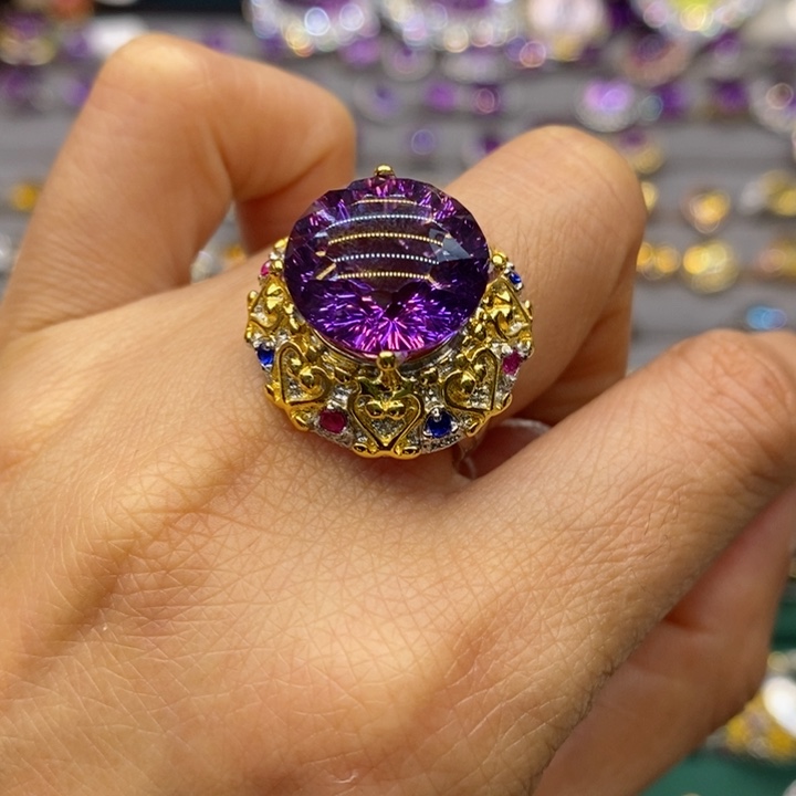 水晶戒指银S925镶嵌天然水晶戒指