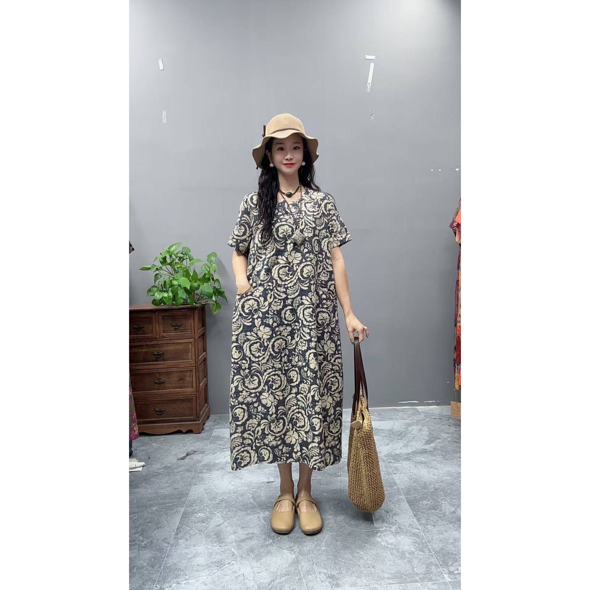 5103新款夏季韩版显瘦气质时尚印花洋气复古收腰碎花连衣裙妈妈装