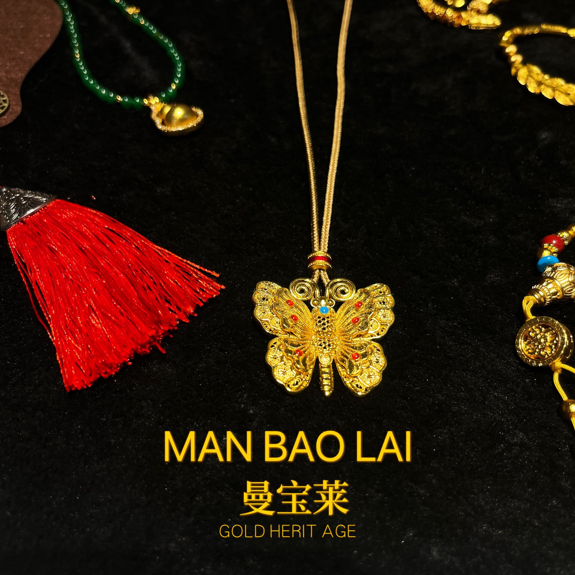 曼宝莱 合金项链 【上善若水】时尚气质国风金色蝴蝶国风项链M267
