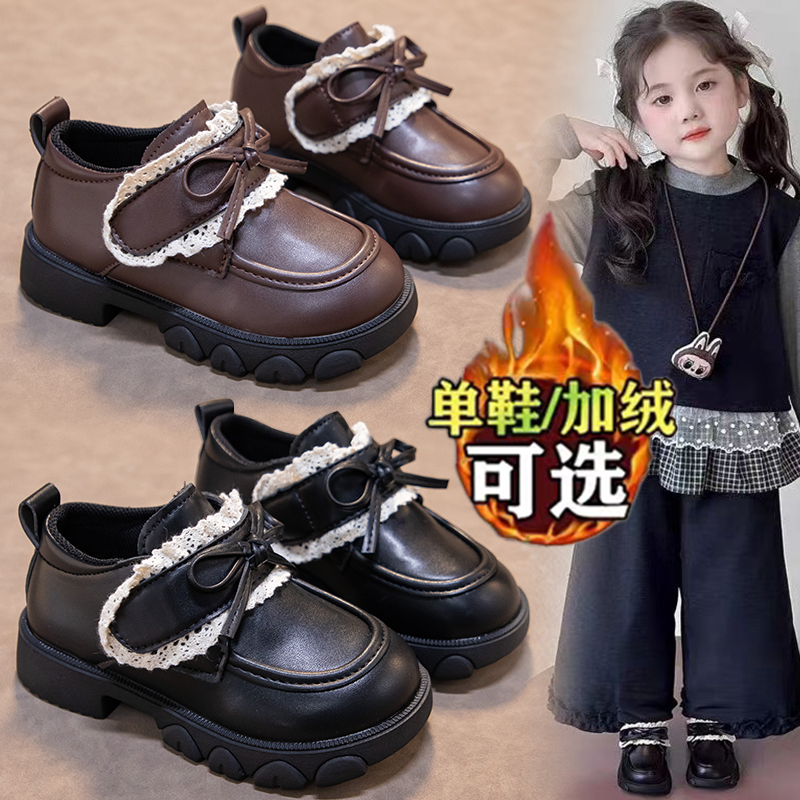 儿童皮鞋加绒女童公主鞋2025冬季新款黑色中小童乐福鞋玛丽珍棉鞋