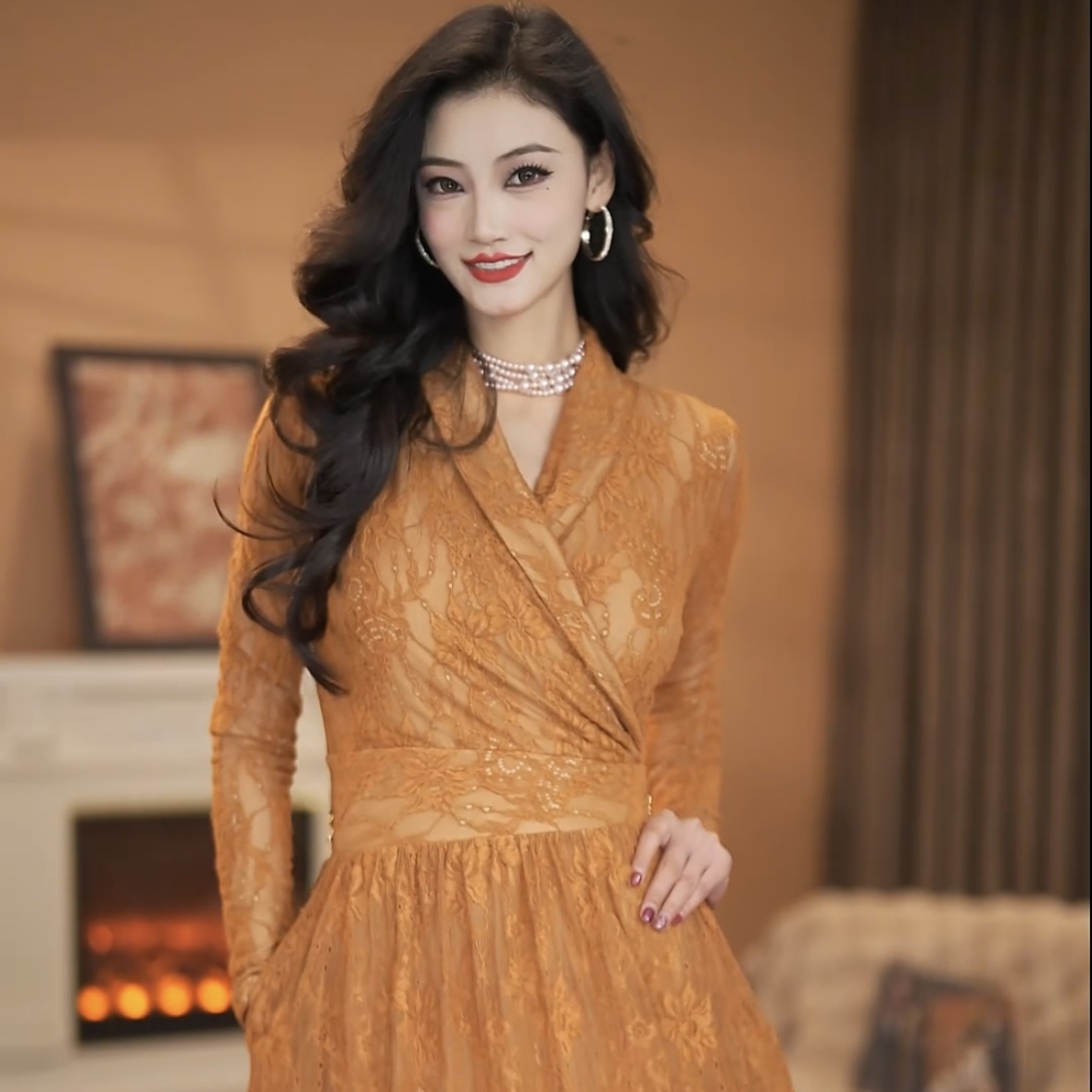 【于一】  金风玉露  法式高级感轻奢高腰设计显瘦长裙-HZ1280