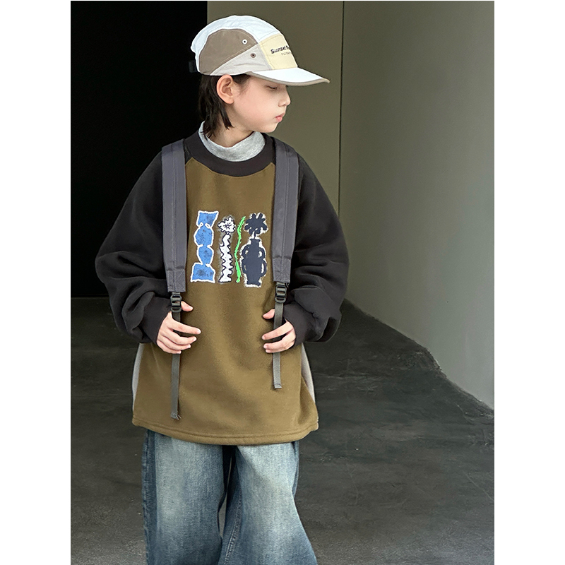 【现货】新款儿童加厚卫衣2025韩版男童插肩袖卫衣中大童加绒长袖