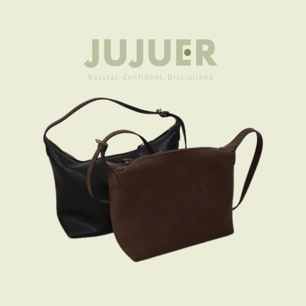 JUJU新款头层植鞣腋下hobo两用包复古真皮休闲通勤饺子包女