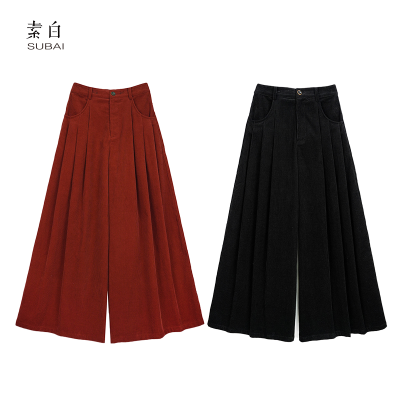 素白灯芯绒【常相伴】K02161秋冬宽松百搭垂感休闲长裤