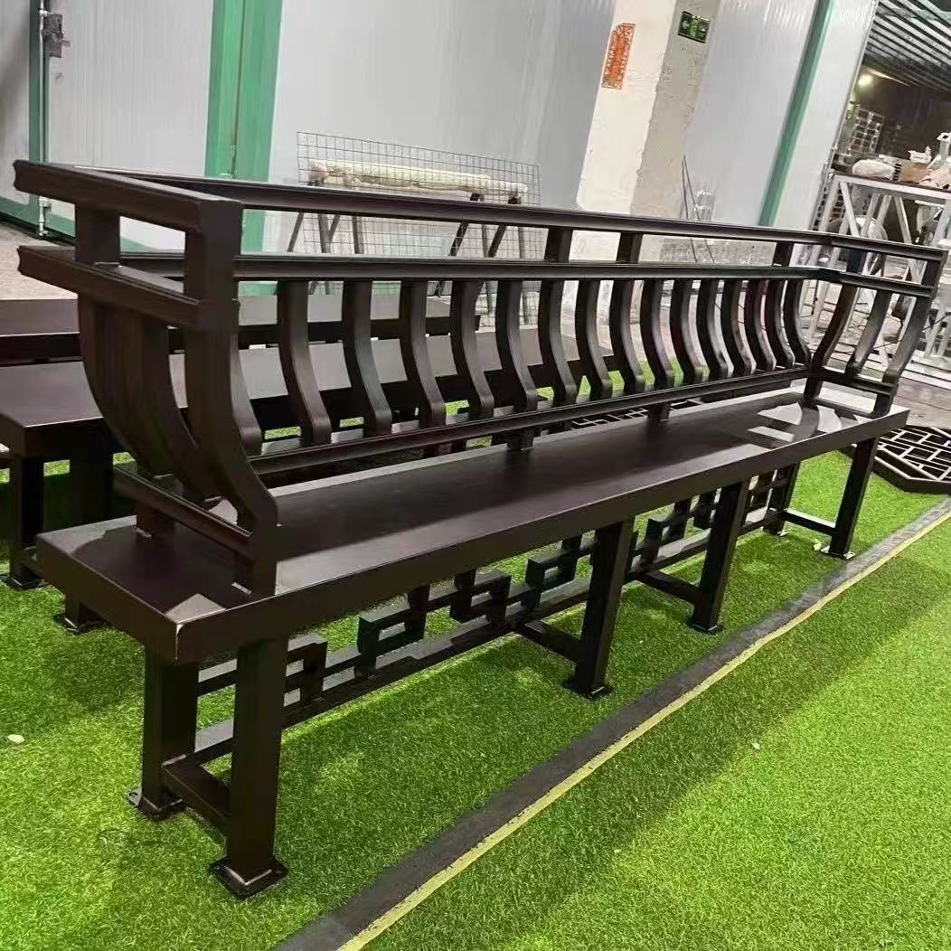 中式仿古铝合金美人靠定制户外长廊飞来庭院阳台栏杆吴王座椅凉亭