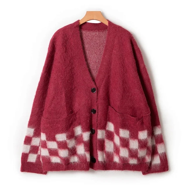 【滴滴亏本清货】棋盘格针织开衫