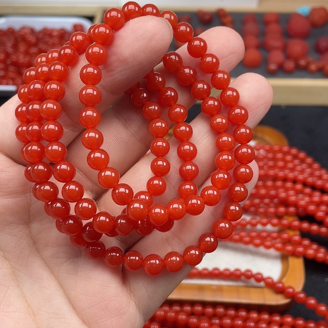 南红玛瑙15号保山锦红亮光卡6长链未镶嵌