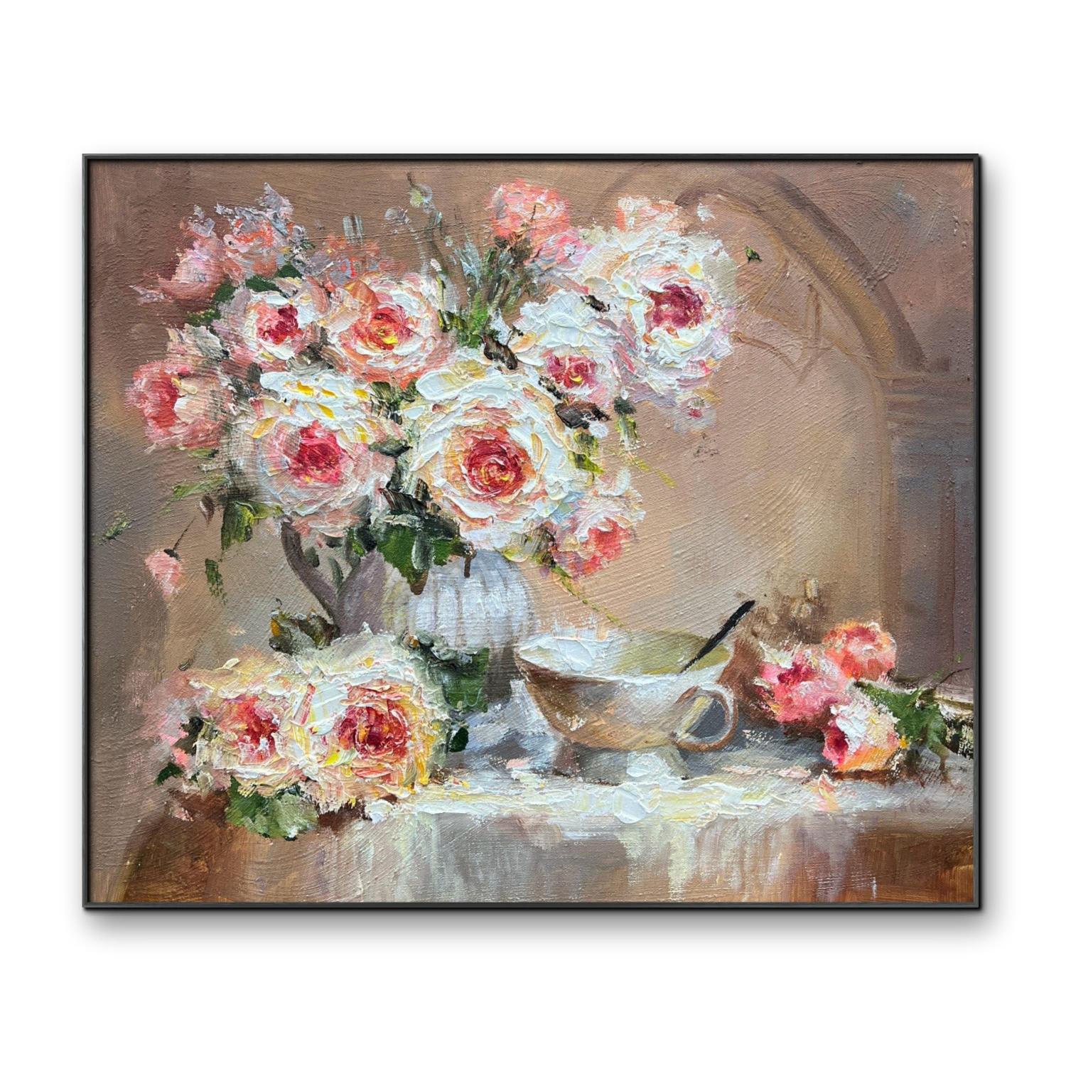 白花瓶花50cm*60cm油画布手绘油画