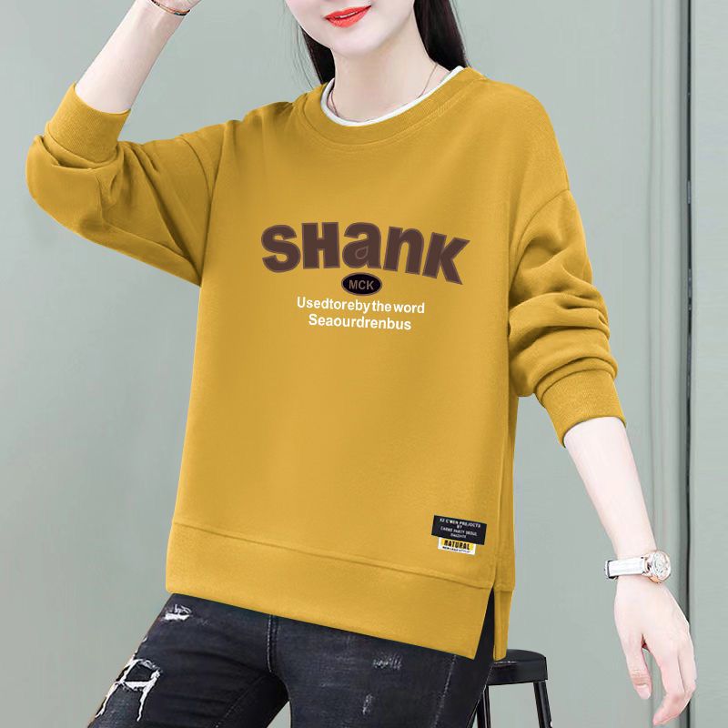 春秋季时尚新款假两件卫衣女圆领韩版宽松大码长袖休闲百搭打底衫