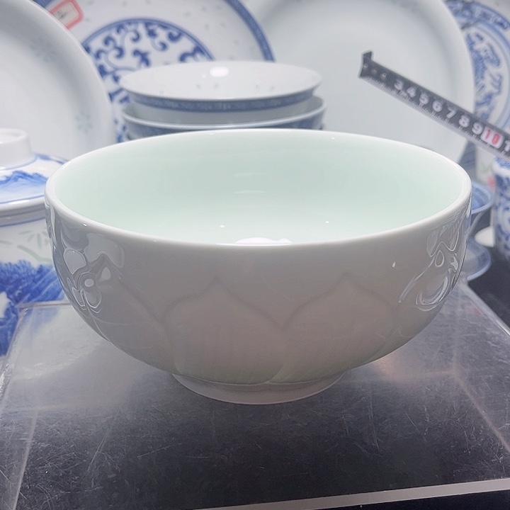 碗隐青雕塑荷花六寸面碗